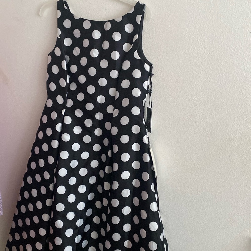 Adrianna Papell Black and White Polka Dot Midi Dress - Picture 5 of 10